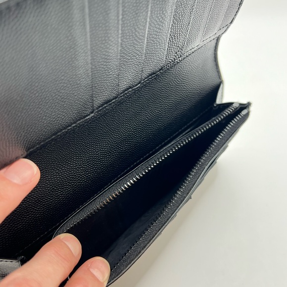 Authentic YSL Saint Laurent Cassandra Leather Long Bifold Wallet Black on Black - Picture 10 of 12